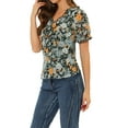 thumbnail image 4 of Allegra K Women's Floral Ruffle V Neck Puff Short Sleeves Blouse Top, 4 of 5