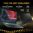thumbnail image 2 of ASUS TUF A15 15.6" FHD 144Hz Gaming Laptop, AMD Ryzen 7 7435HS, NVIDIA GeForce RTX 3050, 16GB DDR5, 1TB SSD, Backlit Keyboard, Wi-Fi 6, Win 11 Pro, Black, 256GB Docking Station Set, 2 of 9