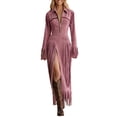 thumbnail image 4 of XAOFW Women's Casual Dresses Solid Color Long Sleeve Crewneck Bodycon Maxi Dress With Fringe Hem Evening Party Soft Comfortable Sundresses, 4 of 8
