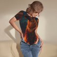 thumbnail image 3 of KLL Women 's Crew Neck Bodysuit Jumpsuits Candle Shepherd Dog Print Short onesies Stretch T Shirts, 3 of 5
