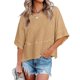 thumbnail image 4 of Mujer Verano Top Cuello Redondo Mangas 3/4 Campana Suelta Color Puro Camiseta Casual Caqui XXL, 4 of 6