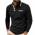 thumbnail image 2 of QUNYINEY Collared Men T Shirts Long Sleeve Black Casual Solid Tops Pullover Drop Shoulder Loose with Pocket Button T-Shirts, 2 of 9