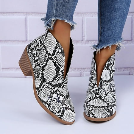 

Tuscom Women s Low-heeled Ankle Boots Vintage Women Slip On Boots Pointed Toe Round Head Thick Heel Short Shoes