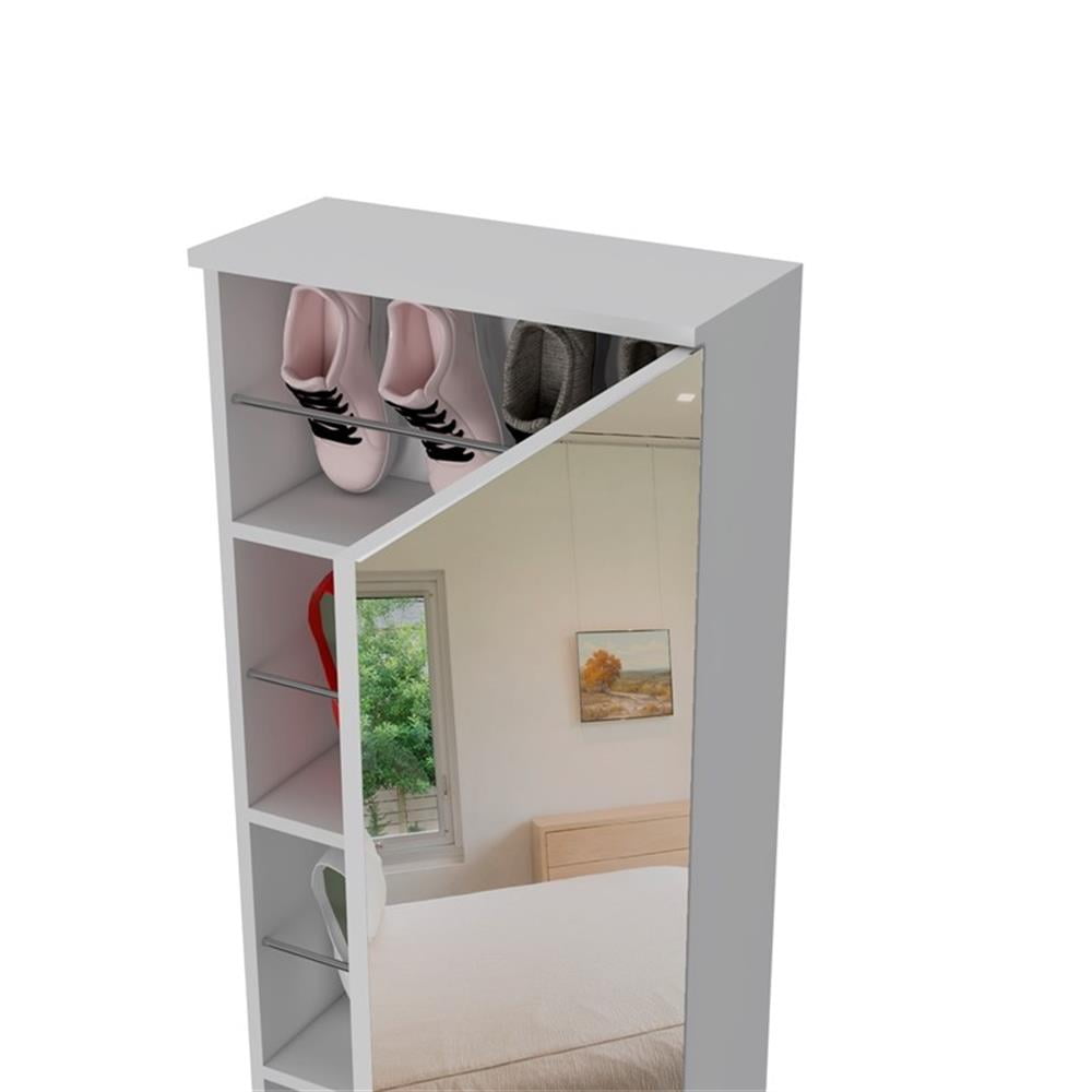 Pemberley Row Engineered Wood White Shoe Rack Wall Mounted Mirrored 18.1" W x 8.1" D x 54.3" H Unassembled