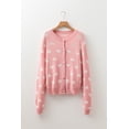 thumbnail image 2 of I AM A FASHION JUNKY Light Pink Heart Pattern Button Front Cardigan Sweater (LightPink, S, 65%Acrylic+35%Polyamide), 2 of 8