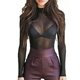 thumbnail image 4 of Blusa de malla de manga larga para mujer, elegante, transpirable, elástica, ajustada, transparente, color negro, talla M, 4 of 12
