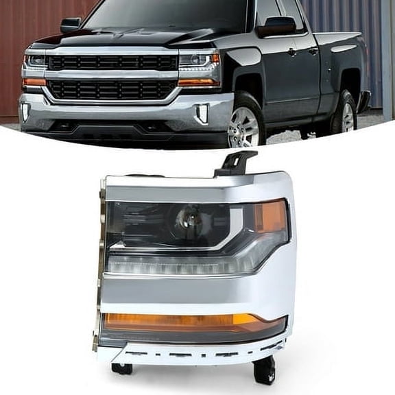 LABLT Left Headlight For 2016-2018 Chevy Silverado 1500 HID/Xenon w/ LED Chrome Lamp