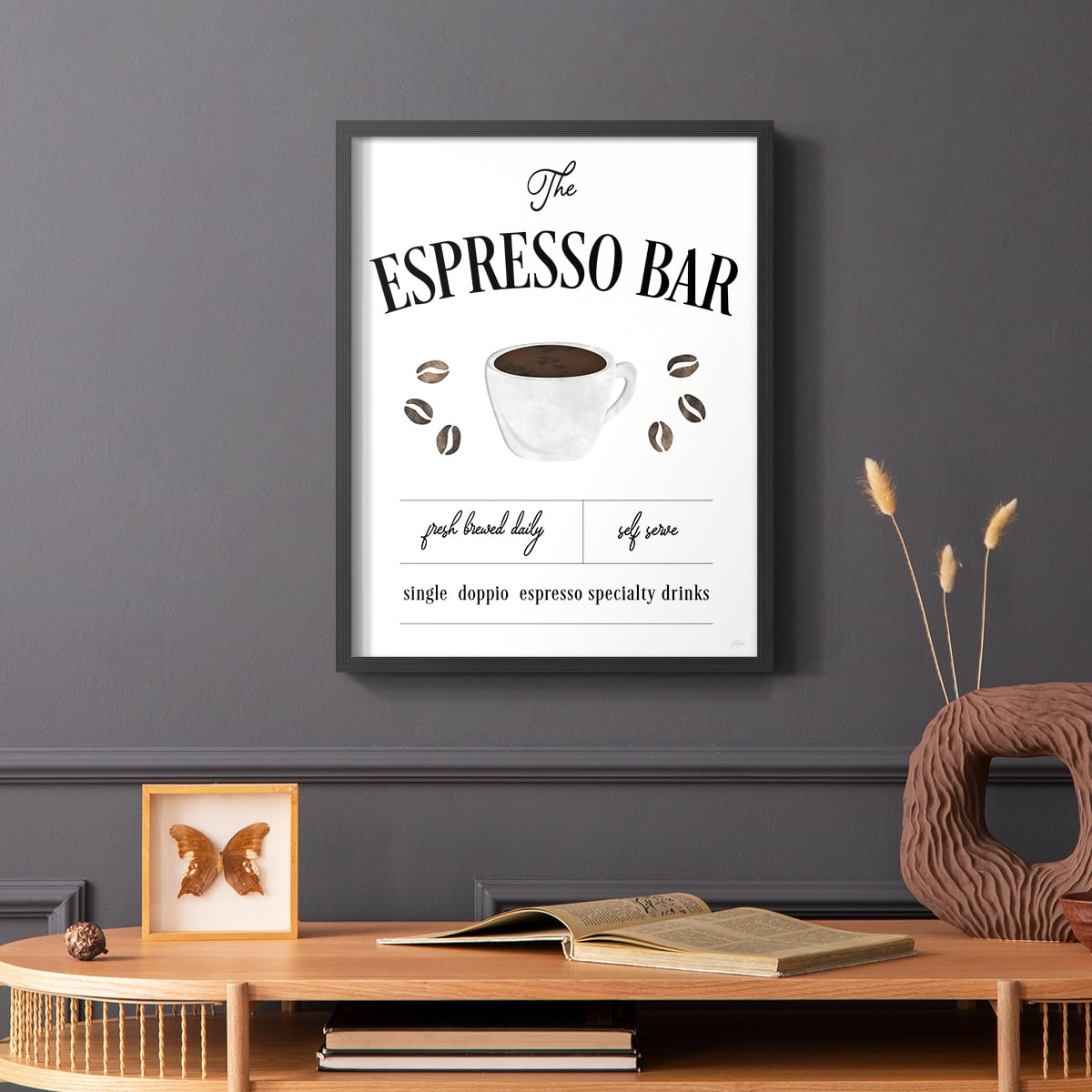 Fresh Brewed Espresso Bar in Black Solid Wood 8 x 10 Framed Print