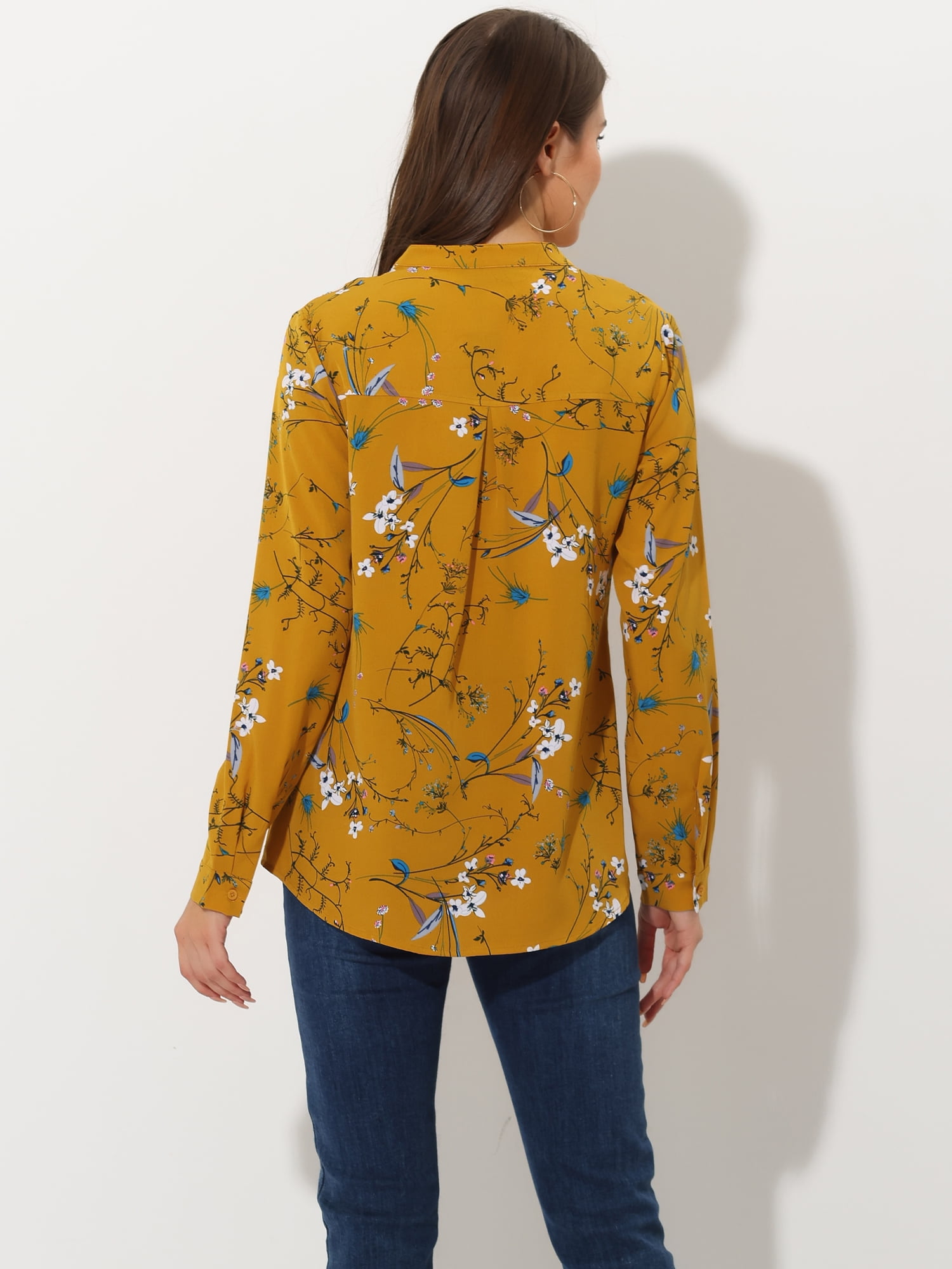 DARING DIVA Women's V Neck Tunic Top Button Up Blouse XL Yellow