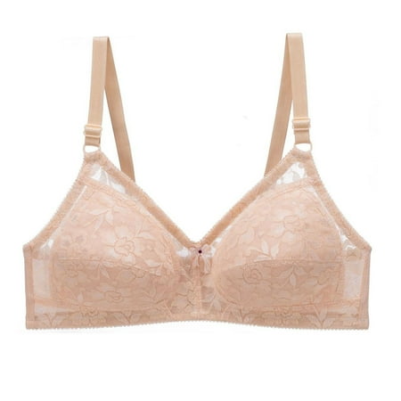 SMihono Womens Sexy Floral Lace Bra Wireless Sheer Bralette See Through Lingerie Full Coverage Unlined Wirefree Everyday Bras Khaki XL