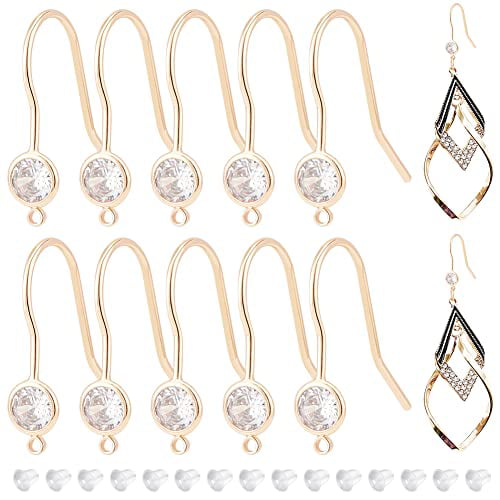 16PCS 18K Gold Plated Cubic Zirconia Earring Hooks French Fish Hooks Ear  Wires with Dangle Loops for DIY Jewelry Making Craft (4Styles) 