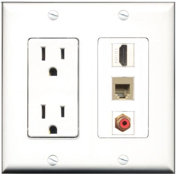 RiteAV - 15 Amp Power Outlet 1 Port HDMI 1 Port RCA Red 1 Port Phone Beige Decorative Wall Plate