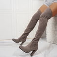 thumbnail image 7 of Xfvqtps Womens Thigh High Boots Pull on Side Zipper Chunky High Heel Pointed Toe Suede over the Knee Boots, 7 of 7