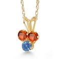 thumbnail image 2 of Gem Stone King 14K Yellow Gold Orange Sapphire and Fancy Blue Zirconia 3-Stone Pendant Necklace for Women (0.43 Cttw, Gemstone September Birthstone, Round 3MM, 18 inch Chain), 2 of 4