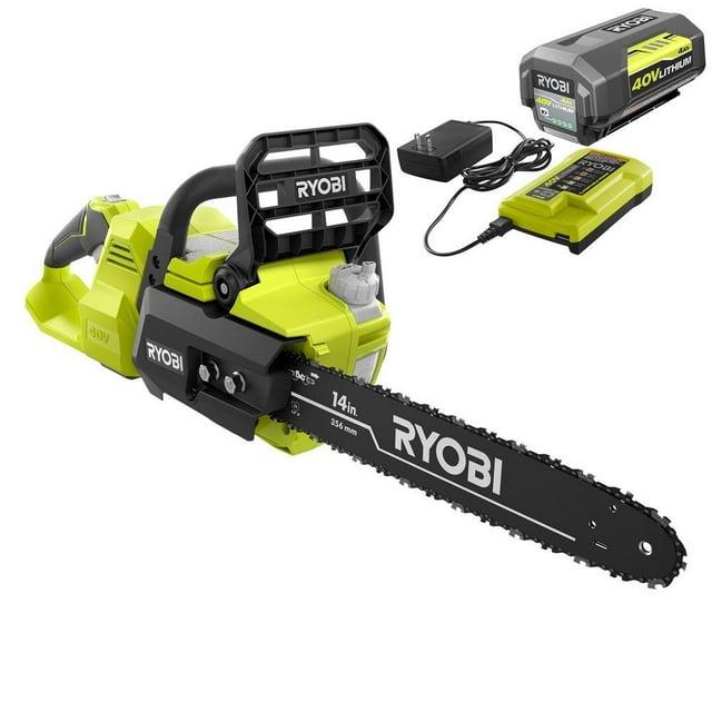 RYOBI RY40530 14 in. 40-Volt Brushless Lithium-Ion Cordless Chainsaw, 4 ...