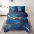 thumbnail image 2 of 7 Pcs Marble Bed in a Bag Full Size Comforter Set,Teal Navy Blue Fluid Marbling Sheet Set,Gradient Golden Abstract Pattern Bedding with Comforter,Watercolor Aesthetic Artwork Quilt Cover, 2 of 5