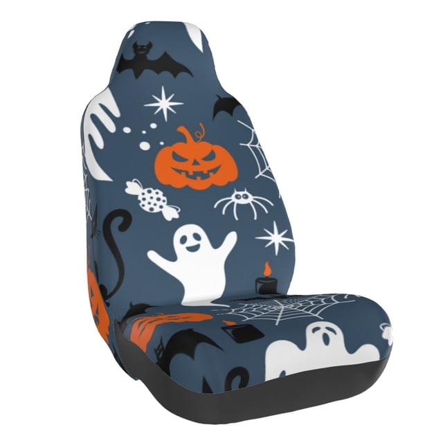 Wukai Halloween Full Set Car Seat Covers with Soft Padding Universal Auto Front Seats Protector and Cushion Mat