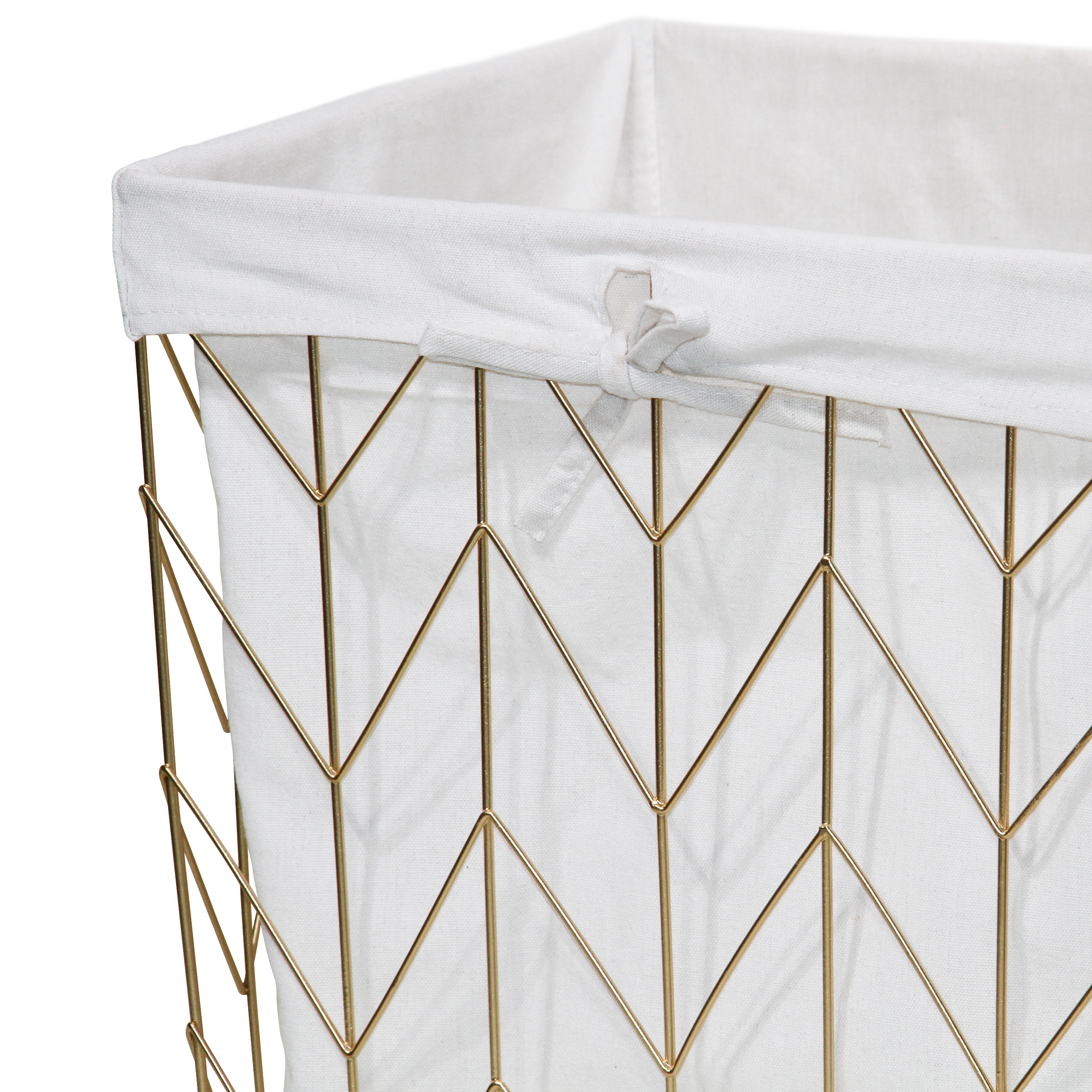 Mainstays Square Chevron Pattern Metal Laundry Hamper with Wheels, Gold & Natural - image 2 of 3