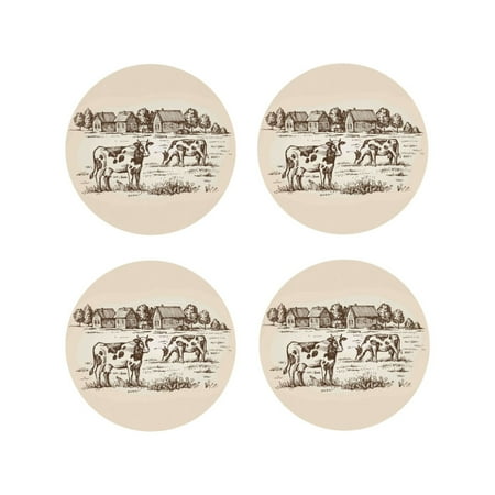 

Drink Coasters Set of 4 Cows On The Farm Leather Coasters for Coffee Table Protector Heat Resistant Cute Coasters for Home Decor Housewarming Gifts Bar Kitchen 4 Inch Round Shape