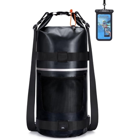Waterproof Dry Bag 20L - Roll Top Dry Backpack with Phone Waterproof Case,Floating Dry Sack for Kayaking,Boating,Swimming,Beach,Camping,Hiking,Fishing,Water Sports(Black)