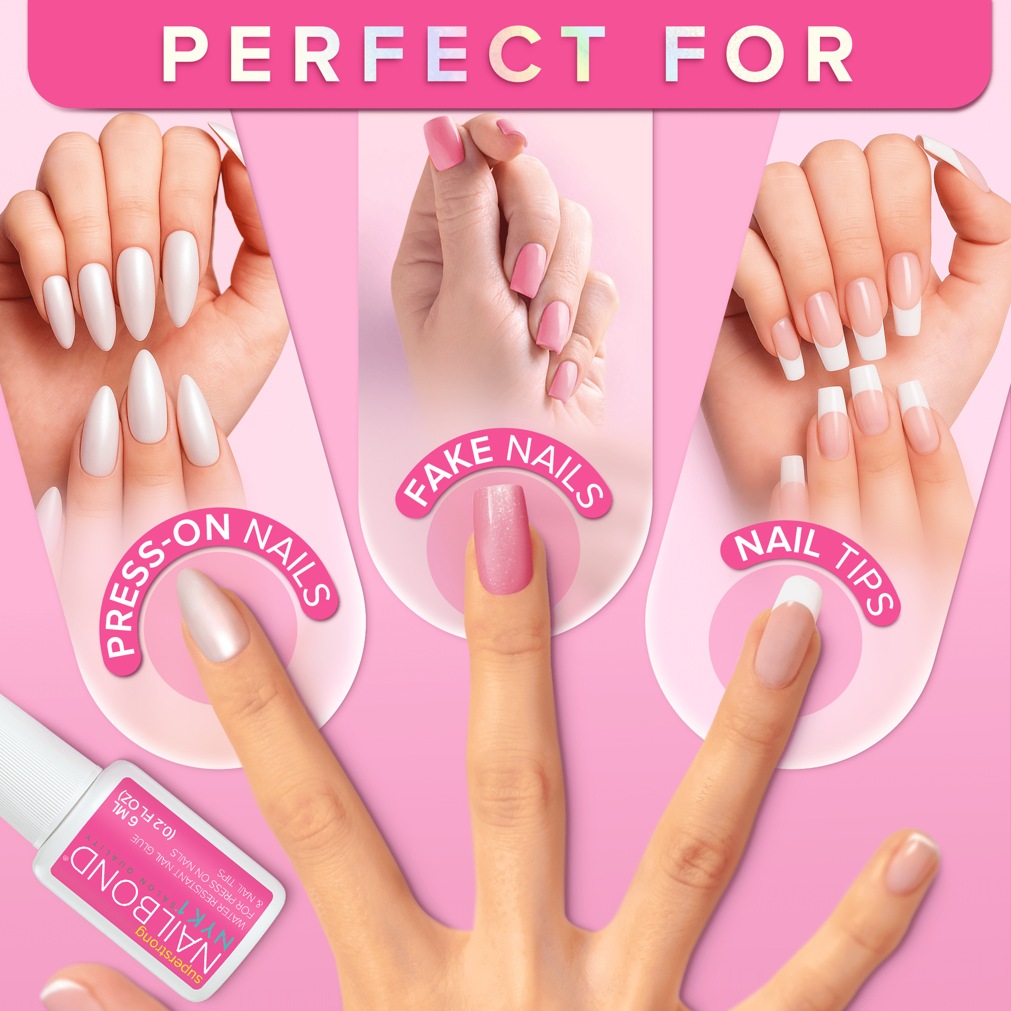 NYK1 NailBond Super Strong Brush-On Nail Glue for Press-Ons, Tips, & Fake Nails 6ml/0.2 fl oz