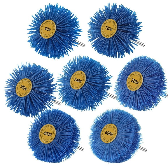 7 Pcs Nylon Wheel Brush Abrasive Grinding Head Nylon Drill Brush with 1/4" Shank, (80 120 180 240 320 400 600) Grits, Sanding Mop Abrasive Wheel for Removal of Rust Corrosion Paint