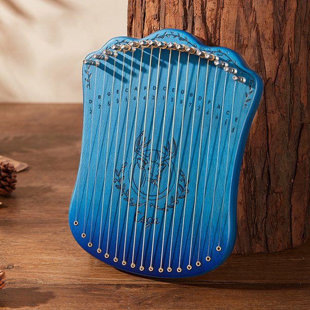 Arpa De Lira De 17 Cuerdas Arpa de lira de 17 cuerdas, mini arpa de madera de haya (estilo A azul)