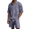 thumbnail image 2 of Men's 2 Piece Outfits Summer Casual Quarter Zip Short Sleeve Polo Shirts and Drawstring Shorts Set Loose Fit Tracksuit for Daily Vacation Wear Purple M, 2 of 4