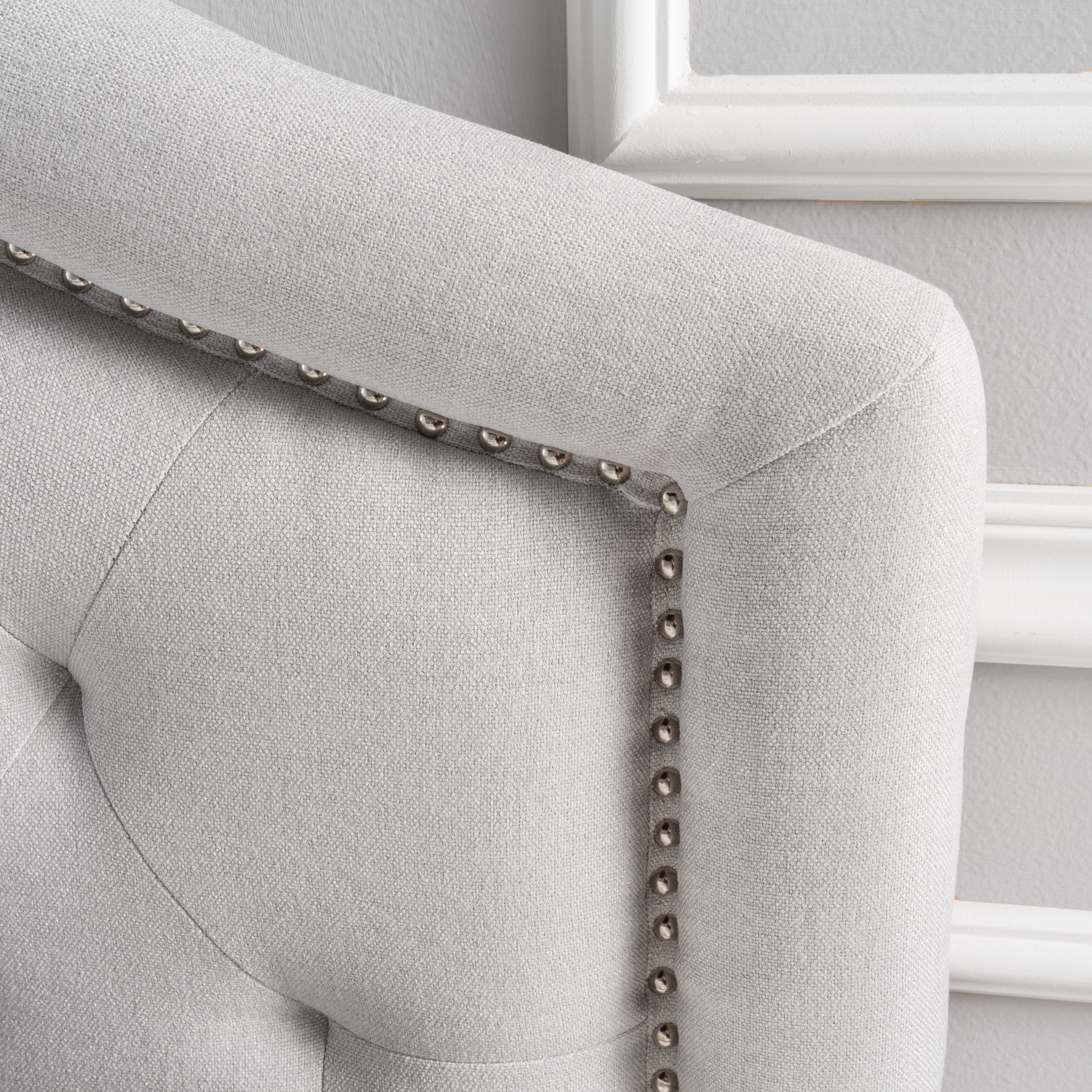 Ellsa Fabric Upholstered Full/Queen Headboard, Light Gray and Black