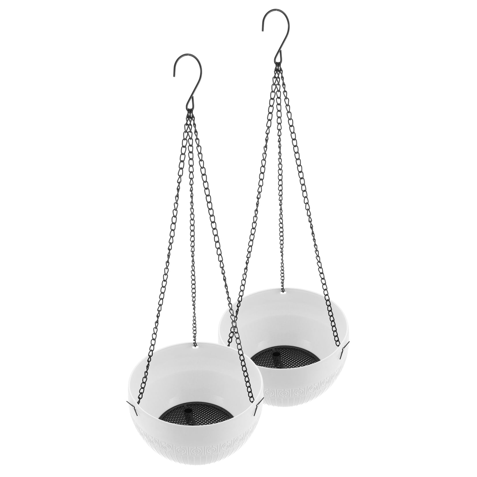 ELAYARD Set of 2 White Plastic Hanging Plant Pots with Water Storage for Indoor Bedroom Decor