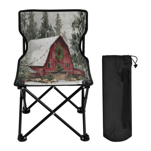 600D Oxford Camping Chair Portable Foldable Chair Supports 220 lbs for Picnic, Fishing, Backpacking Old Red Barn