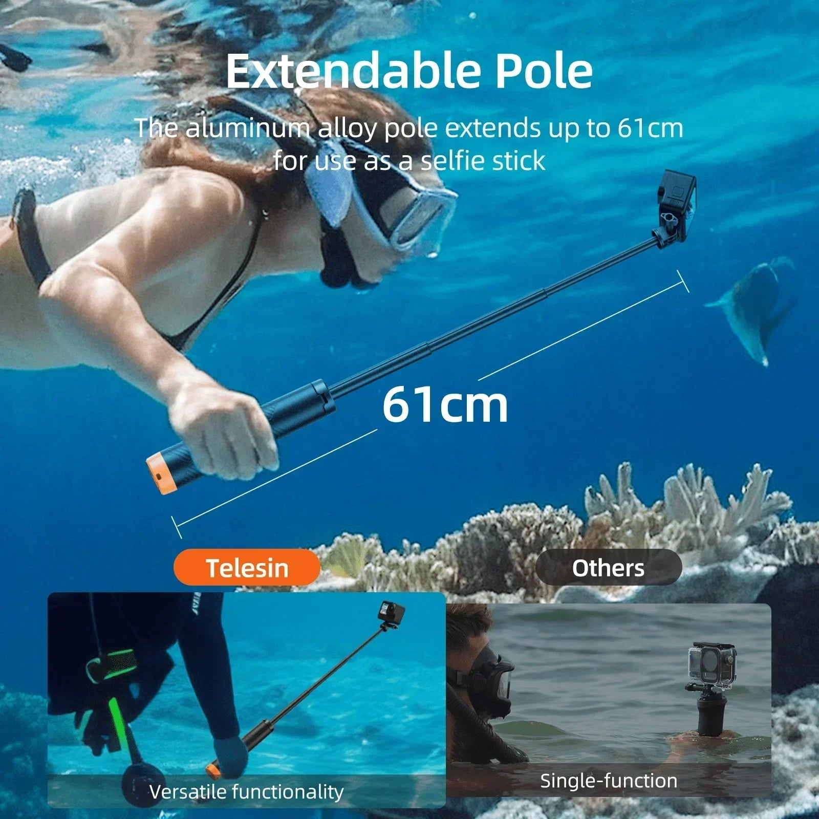TELESIN 4 in 1 Floating Hand Grip Tripod Selfie Stick for GoPro Hero 13 12 11 10