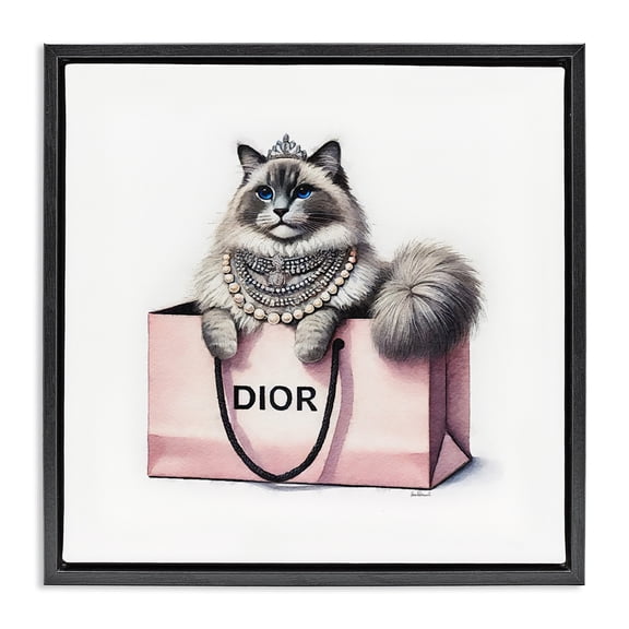 Stupell Industries Eclectic Lovely Cat in Shopping Bag Black Floating Frame Canvas Art, 18 x 18, by Amanda Greenwood