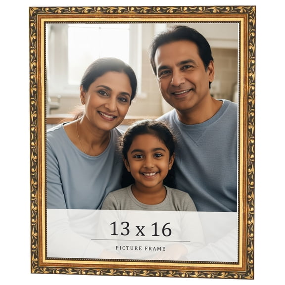 13x16 Frame Black & Gold Solid Wood Picture Frame Width 1.125 Inches | Interior Frame Depth 0.375