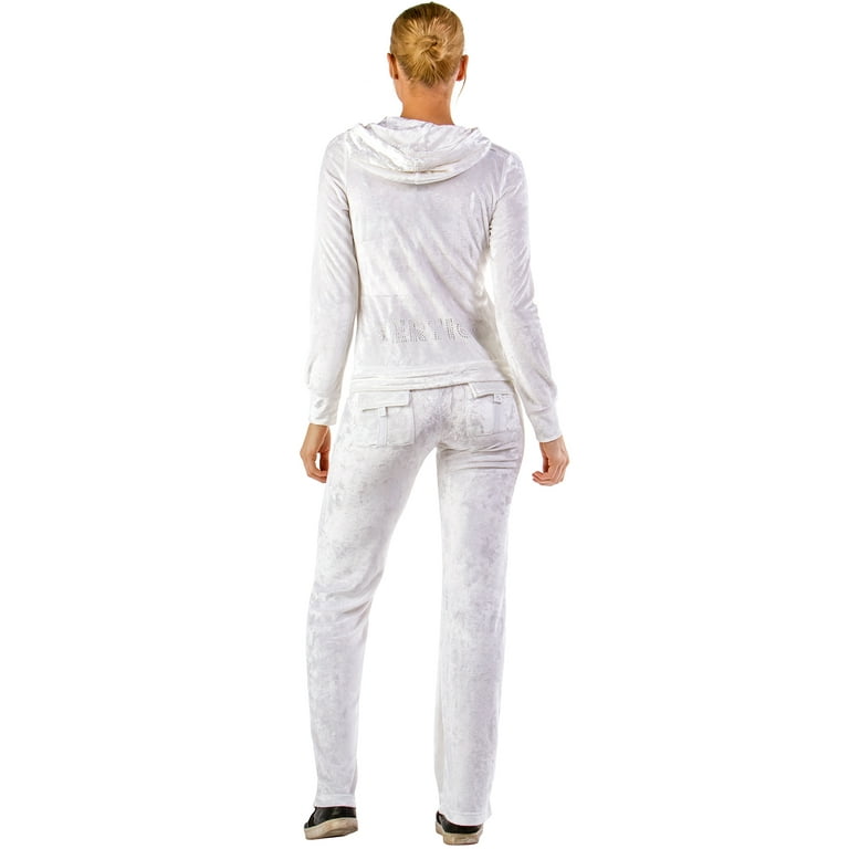 Vertigo Paris Women's Ruffle Velour Lounge Tracksuit Jog Set - White - Large