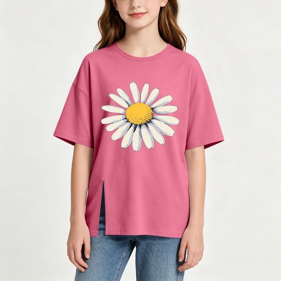 Tdoqot Girls Graphic T Shirts- Summer Fashion Cute Short Sleeve Causal Kids Basic Tees Pink Size 4-12