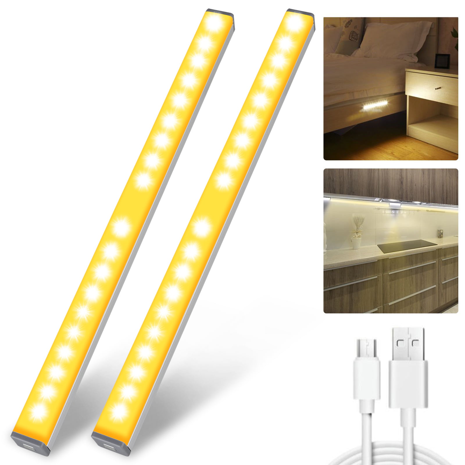 20 LED Wireless Under Cabinet Lamp USB Rechargeable Motion Sensor Closet Lights 