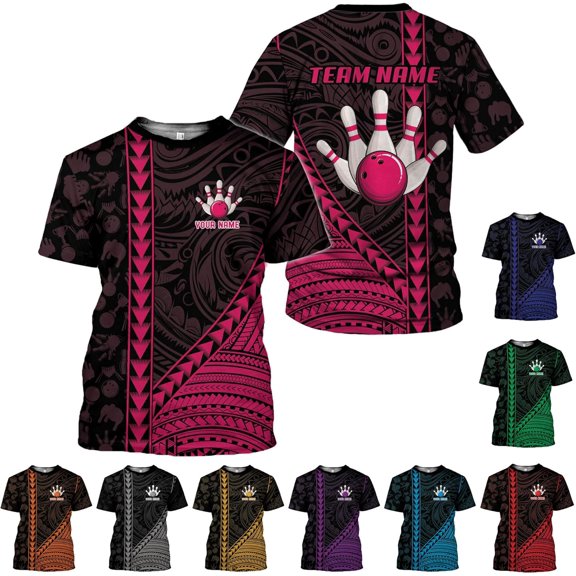 Personalized Bowling Shirt Custom Name Bowling Jersey Shirts Gift for Women & Men Womens Polo Team 3D Unisex Short Sleeve (Pink, S)