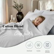 Superior Cotton Blend 600 Thread Count Embroidered Sheet Set, Queen, Light Grey