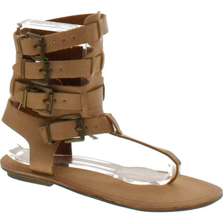 

Liliana AVIS-3 Women Leatherette Strappy T-Strap Gladiator Thong Sandal - Nude Nude 7.5