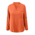 thumbnail image 4 of Women Solid Casual Button V Neck Pocket Long Sleeve T Shirt Top, 4 of 4