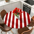thumbnail image 2 of Red Striped Fitted Tablecloth with Elastic Edged, Round Table Cloth for Dining Table, Christmas Farmhouse Red White Stripes Waterproof Oil Proof Table Cover for Indoor Outdoor 55"-60", 2 of 9