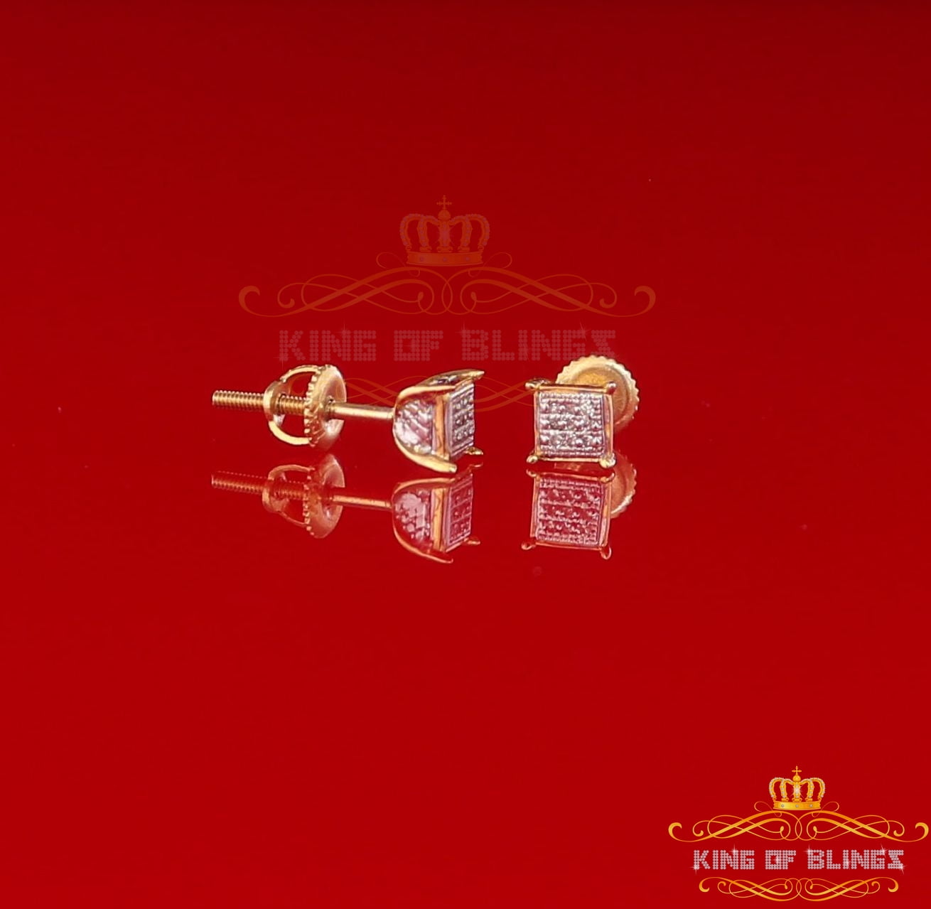 King of Bling's 10K Real Yellow Gold with 0.05CT Real Diamonds Men's/Women's stud Square Earring