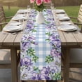 thumbnail image 4 of Purple Flowers Table Runner - 90 Inch Long Spring Floral Leaves Plants Blue Plaid Cotton and Linen Blended Dress Scarves Farmhouse Table Runner for Kitchen Dining, Coffee Table, 13" x 90", 4 of 8