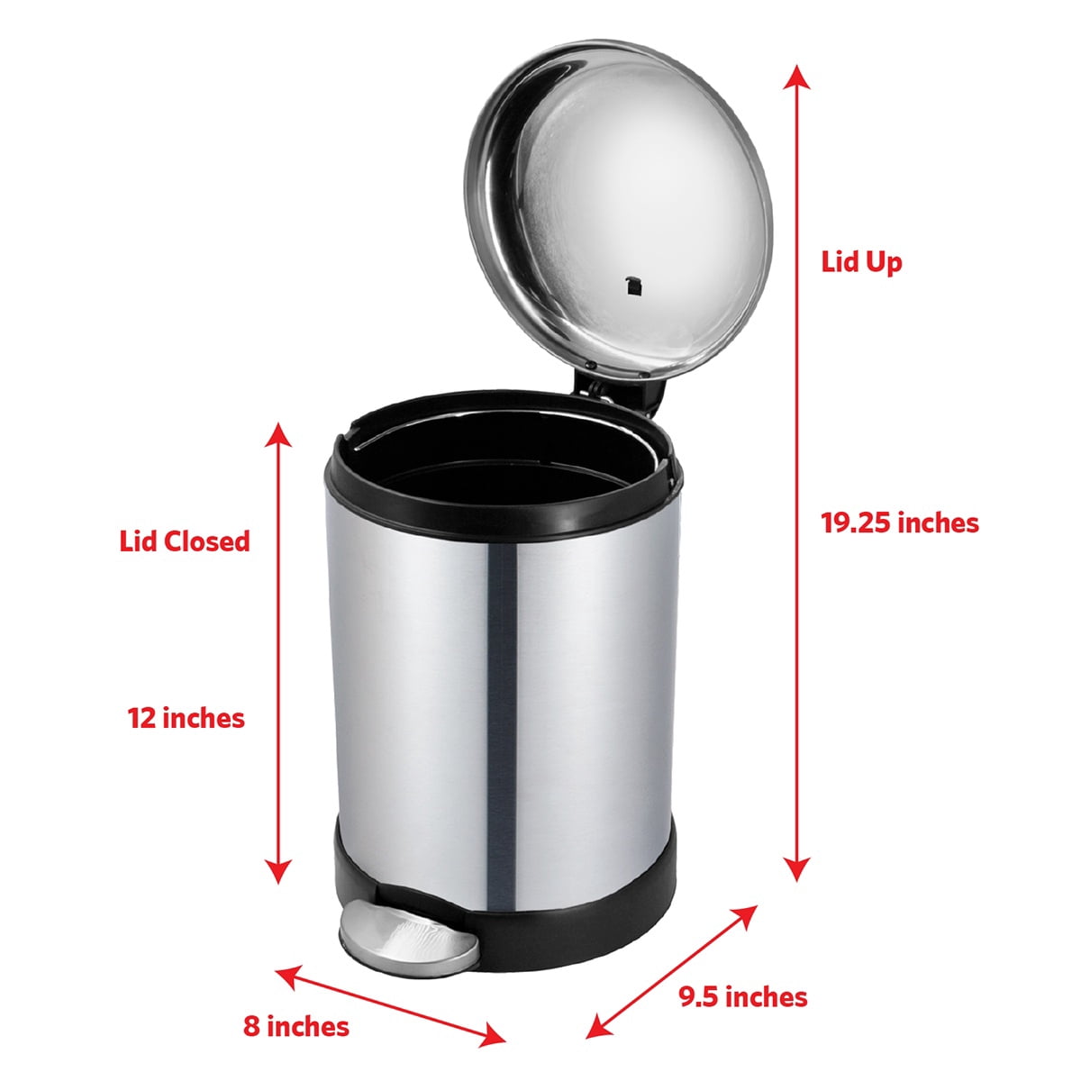Glad Bathroom Trash Can, 1.2 Gallon Stainless Steel Small Step Garbage Bin with Lid, Silver