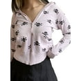 thumbnail image 3 of SAYOO Women Zip Up Hoodie with Pockets, Halloween Casual Skull Print Long Sleeve Crop Sweatshirt, 3 of 7