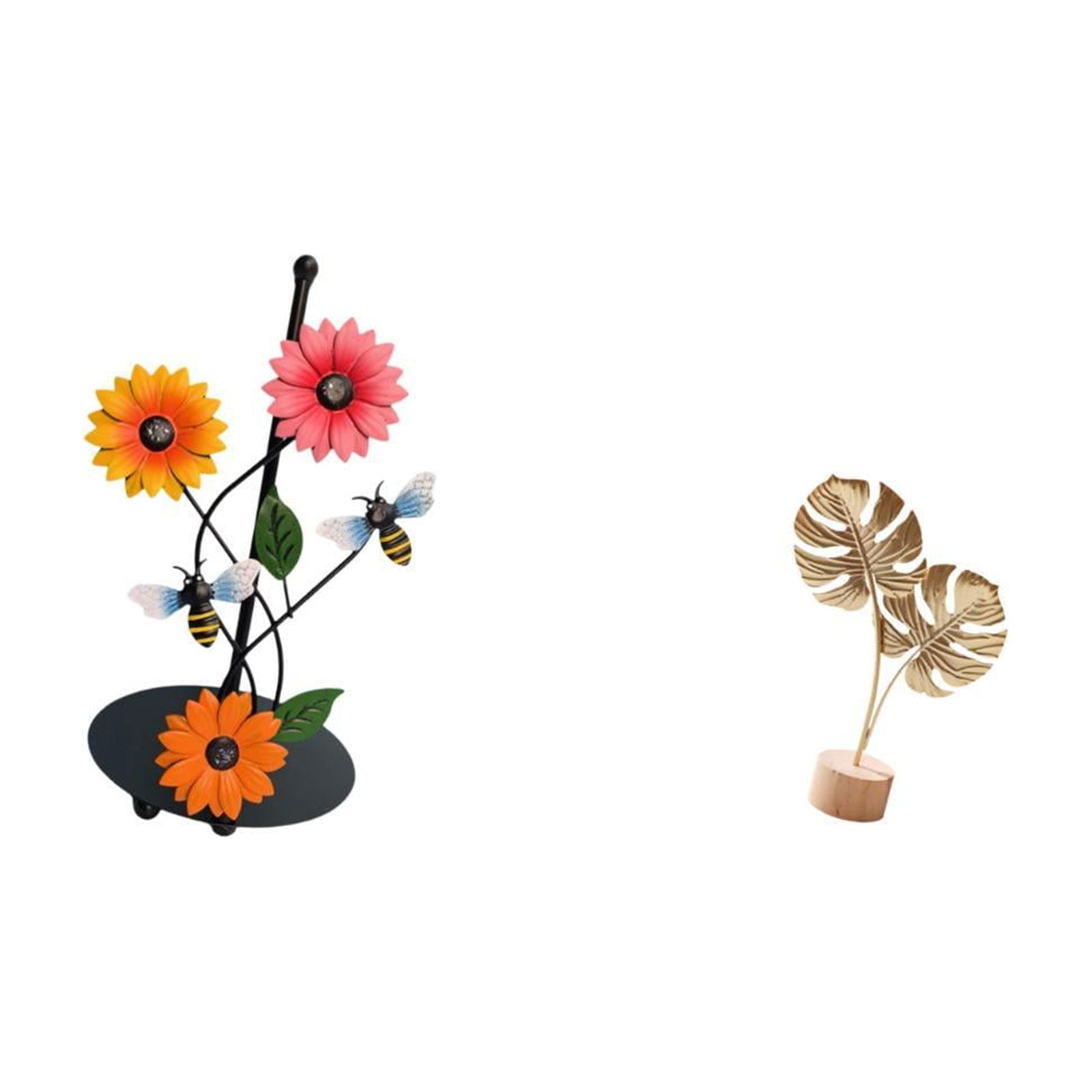 Fiocias Leaf Sculpture Toilet Paper Holder Paper Towel Holder Countertop Kitchen Roll Holder Metal Leaf Statue with Iron And Wood Base Suitable for Kitchen Di