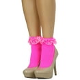 thumbnail image 7 of ToBeInStyle Women's Opaque Ankle High Socks w/ Ruffled Lace Top - Hot Pink, 7 of 7