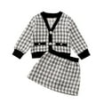 thumbnail image 1 of Kids Baby Girl Clothes V-Neck Button Plaid Coat Tops+Skirt Formal Outfit Set, 1 of 7