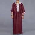 thumbnail image 2 of IWRICH Men's Muslim Clothes V-Neck Short Sleeve Plus Size Thobe Kaftan Loose Casual Solid Color Breathable Soft Thobe Red XXL, 2 of 4